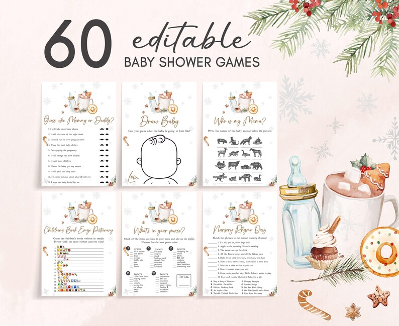 Editable Baby It's Cold Outside Baby Shower Games Bundle, Hot Chocolate