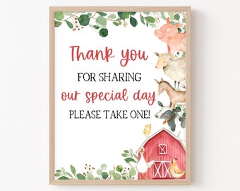 Farm Birthday Thank you Sign, Boy Barnyard Birthday Favor Sign, Farm Animals Birthday Party Sign, Barnyard Birthday Table Sign Decor 0138