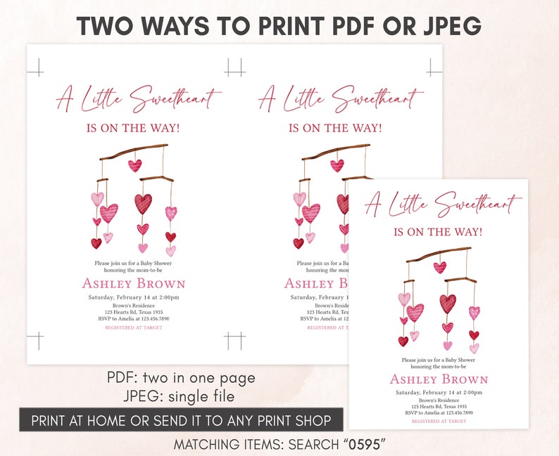 Editable Valentine Baby Shower Invitation, Pink Red Heart Baby Shower Invite, Girl A Little Sweetheart Baby Shower Invite Template, 0595 image 3