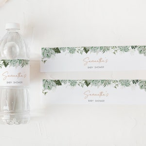 Editable Baby in Bloom Baby Shower Bottle Label, Greenery Succulent Baby Shower Water Labels, Succulents Gender Neutral Bottle Sticker, 0679 image 3