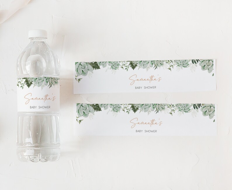 Editable Baby in Bloom Baby Shower Bottle Label, Greenery Succulent Baby Shower Water Labels, Succulents Gender Neutral Bottle Sticker, 0679 image 3