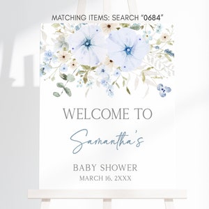 Editable Baby in Bloom Boy Baby Shower Welcome Sign, Dusty Blue Wildflower Baby Shower Welcome Poster, Boy Spring Flowers Baby Shower, 0684 image 3