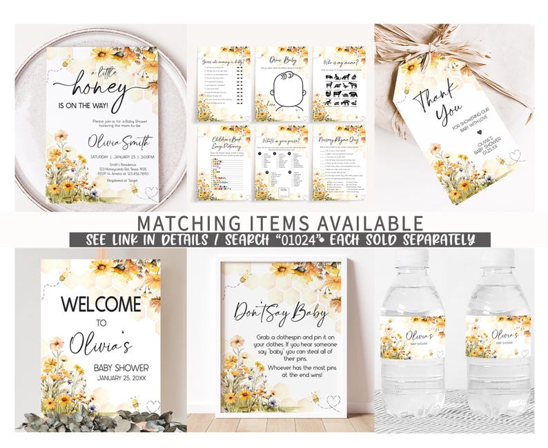 a set of wedding items including water bottles and tags