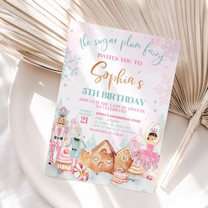 Editable Girl Nutcracker Birthday Invitation, Sugar Plum Fairy Invite, Land of Sweets Party Invite, Christmas Birthday Party Invite, 24BD