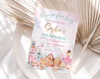 Editable Girl Nutcracker Birthday Invitation, Sugar Plum Fairy Invite, Land of Sweets Party Invite, Christmas Birthday Party Invite, 24BD