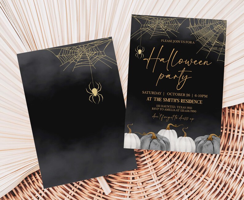 a black and gold halloween party with pumpkins