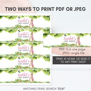 Editable Pink Peter Rabbit Baby Shower Bottle Label, Girl Rustic Bunny Baby Shower Water Label, Spring Garden Party Printable Template 0241 image 4