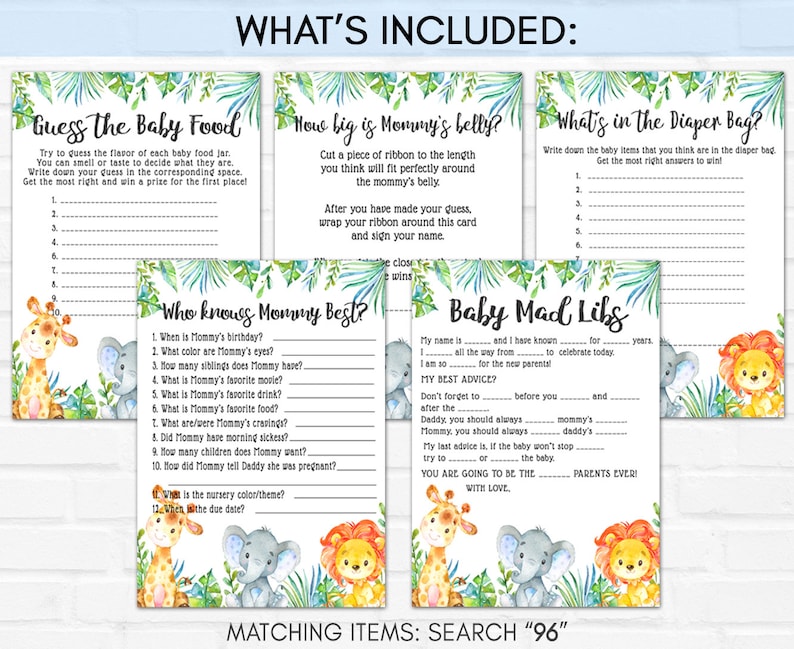 Printable Safari Baby Shower Games Bundle Jungle Safari | Etsy