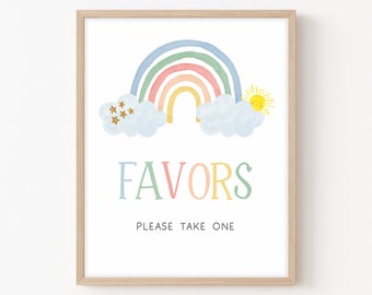 Pastel Rainbow Baby Shower Favors Sign, Little Ray of Sunshine Baby Shower Favor Table Sign, Gender Neutral Favors Printable Template 0250