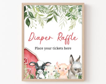 Diaper Raffle Sign Farm Baby Shower Sign Farm Animals Baby Shower Diaper Game Sign Red Barnyard Gender Neutral Decor Printable Template 0209
