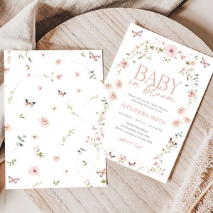 Editable Baby in Bloom Baby Shower Invitation Bundle, Butterfly Baby Shower Invite Set, Butterflies Wildflower Spring Girl Baby Shower, 0674 image 2