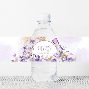 Editable We are Enchanted to Meet You Butterfly Baby Shower Bottle Label, Purple Butterfly Baby Shower Label, Girl Shower Bottle Wrap, 01044