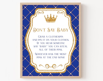 Prince Don't Say Baby Sign Baby Shower, Prince Baby Shower Don't Say Baby, Royal Baby Don't Say baby Table Sign, Royal Prince Decor 0135