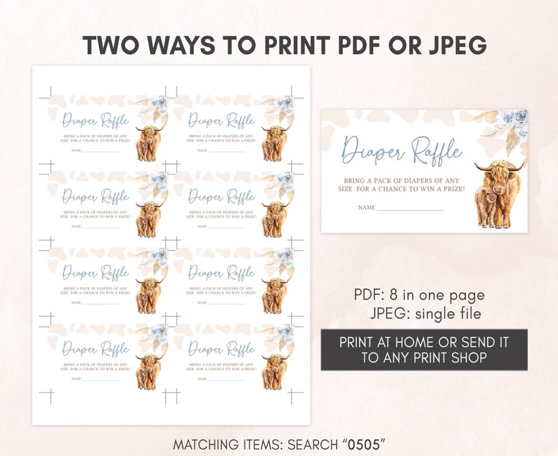 Editable Boho Highland Cow Baby Shower Invitation Bundle, Blue Holy Cow Baby Shower Invite Set, Boy Highland Cow Boho Invitation Pack, 0505 image 6