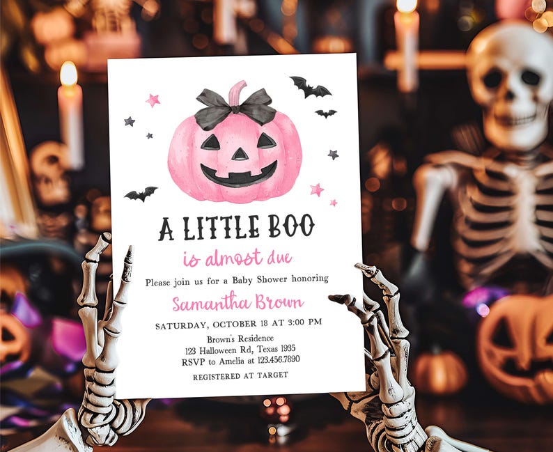 Pink Minimalist A Little Boo Invitation