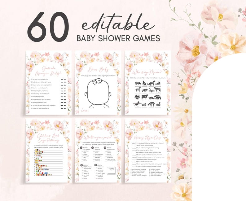 a baby shower game with flowers and animals