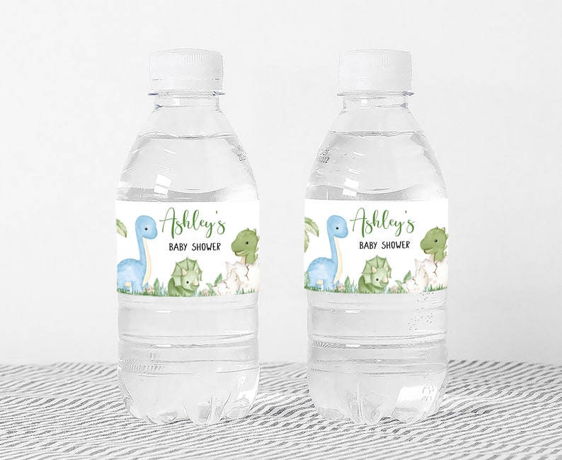a bottle of water with a dinosaur label on it