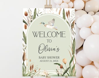 Editable Mallard Duck Baby Shower Welcome Sign, Duck Hunting Baby Shower Poster, Mallard Baby Shower Sign, Boy Duck Baby Shower Decor, 01112