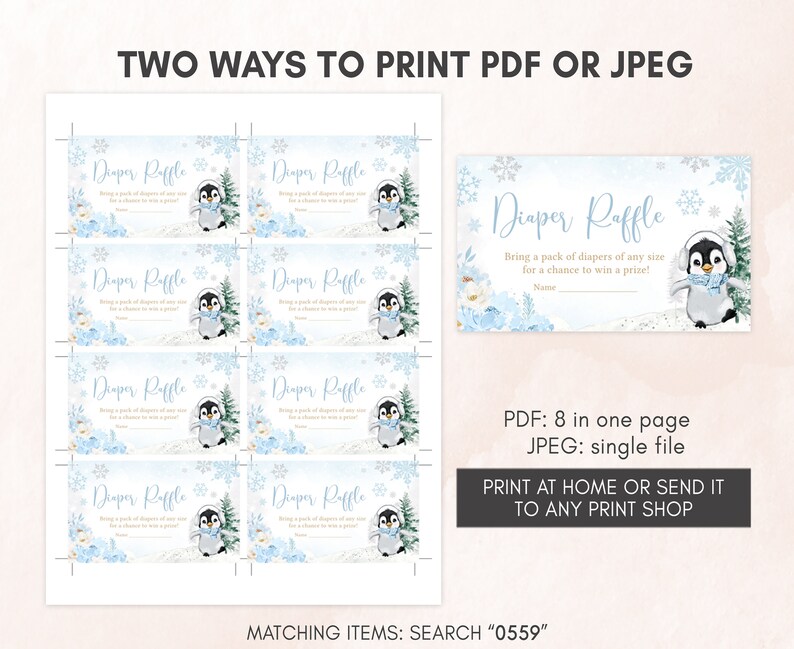 Editable Winter Penguin Baby Shower Invitation Bundle, Boy Penguin Baby Shower Invite Set, Blue Baby It's Cold Outside Baby Shower, 0559 image 6
