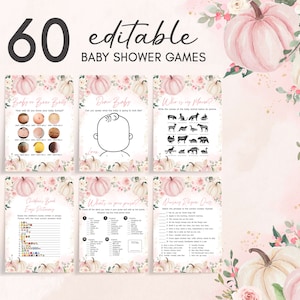 Editable Pink Little Pumpkin Baby Shower Games Bundle, Girl Autumn Fall Baby Shower Game Pack, Rustic Fall Pumpkin Baby Shower Template 0882