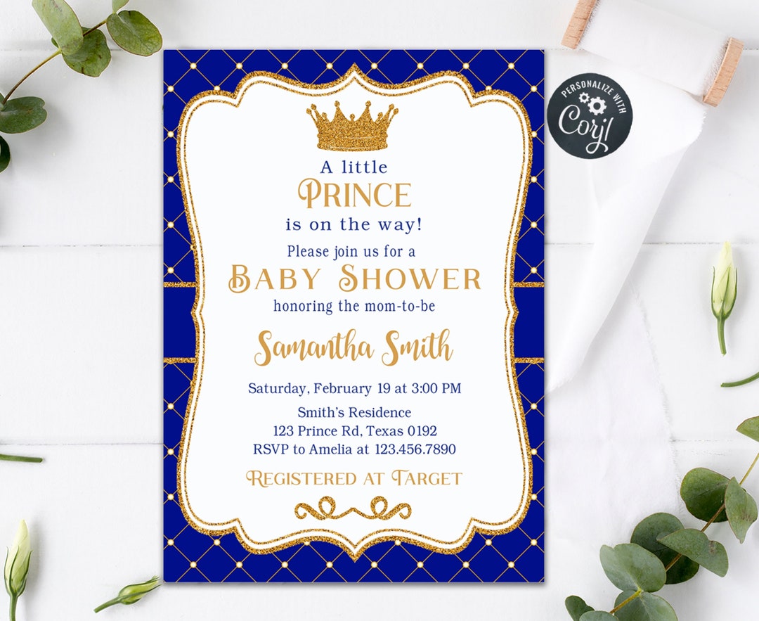 Editable Royal Baby Shower Invitation Little Prince Baby Shower