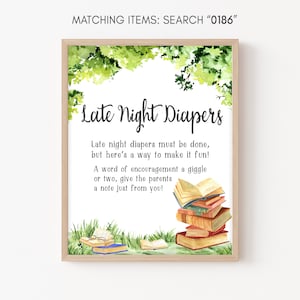 Late Night Diapers Sign Storybook Baby Shower, Chapter Book Baby Shower Diaper Thoughts Sign, Gender Neutral, Printable Decor Template 0186