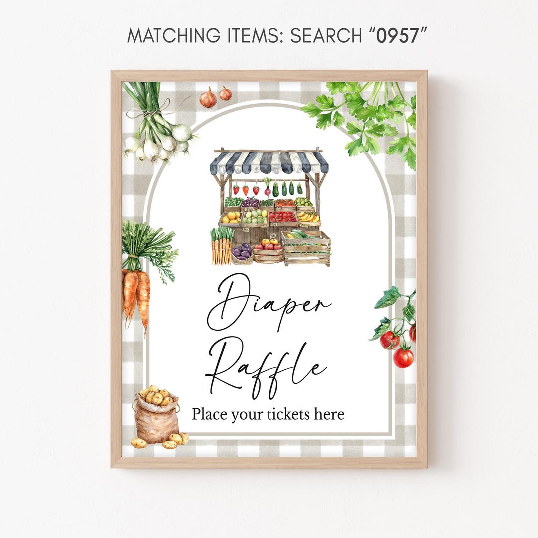 Market Raffle Sign Diaper Raffle Sign Farmers Market Baby Shower, Locally Grown Baby ...