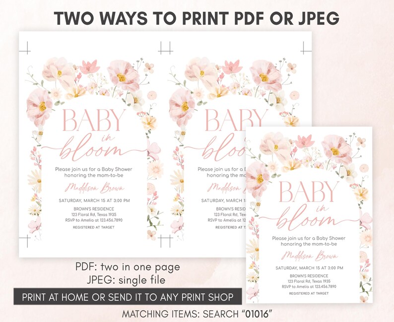 two baby shower cards with pink flowers on them