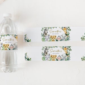 Editable A Little Wild One Baby Shower Bottle Label, Jungle Safari Baby Shower Water Labels, Greenery Safari Animals Bottle Stickers, 0601 image 3