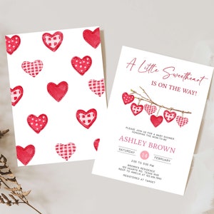 Editable Valentine Baby Shower Invitation, A Little Sweetheart Baby Shower Invite, Pink Red Hearts Baby Shower Invitation Template, 0588 image 2