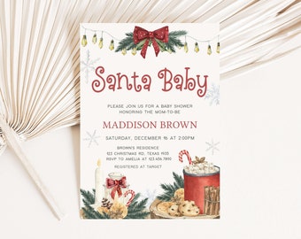 Editable Santa Baby Christmas Baby Shower Invitation, Christmas Baby Shower Invite, Gender Neutral Winter Baby Shower Invite Template, 0550