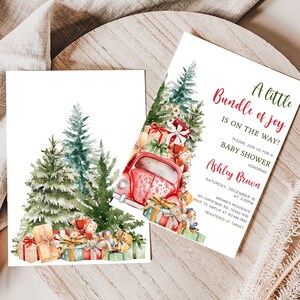 Editable A Little Bundle of Joy Baby Shower Invitation, Christmas Baby Shower Invite, Santa Baby Christmas Truck Baby Shower Invite, 0551 image 2