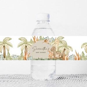 Editable Dinosaur Baby Shower Bottle Label, Baby Dinosaur Boho Baby Shower Water Label, Gender Neutral Dino Baby Shower Bottle Sticker, 0666 image 1