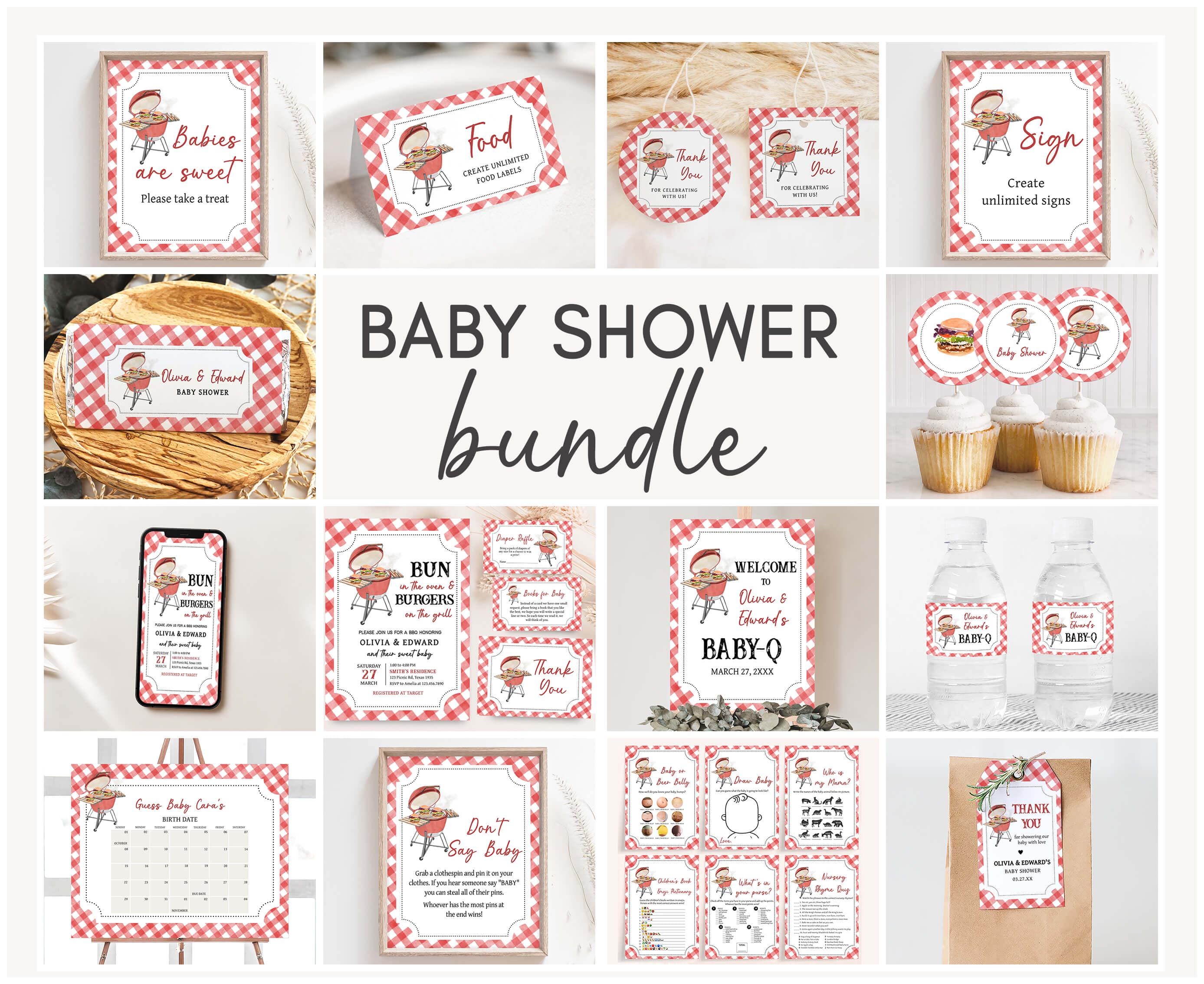 Editable BBQ Baby Shower Bundle, Bun in the Oven and Burgers On The Grill Baby Shower Pack, Baby-Q Couples Shower Mega Bundle Template, 0741