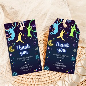 Editable Let's Jump Birthday Favor Tag, Neon Trampoline Party Gift Tag, Boy Neon Glow Jump Party Tag, Trampoline Birthday Thank You Tag 93BD