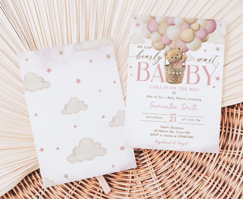 Editable Girl Pink Bear Baby Shower Invitation Bundle, We Can Bearly ...