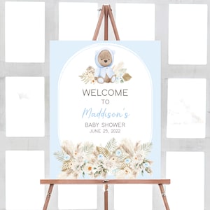 Bear Baby Shower Welcome Sign, Teddy Bear Welcome Sign, Boy Bear Baby Shower Sign, Boho Baby Bear Shower Decoration Printable Template 0206