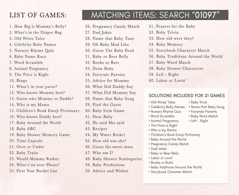 a list of games for a baby shower
