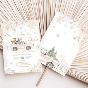 Editable Winter Woodland Baby Shower Invitation, Woodland Winter Baby Shower Invite, Gender Neutral Baby it's Cold Outside Invitation, 0533 image 2