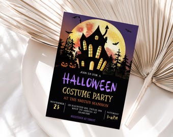 Editable Halloween Party Invitation, Haunted House Halloween Party Invite, Spooktacular Costume Party Invitation, Spooky Mobile Invite, 9SE