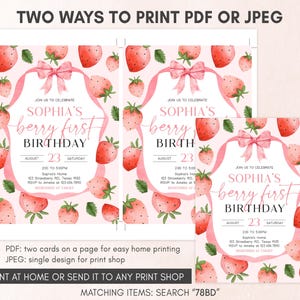 a set of two birthday cards with strawberries on them