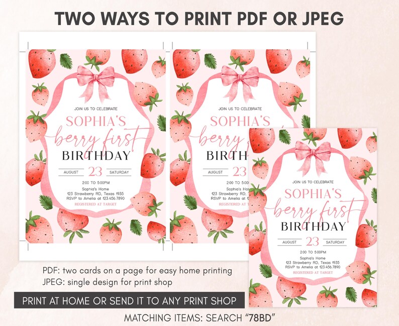 a set of two birthday cards with strawberries on them