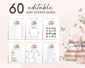 Editable A New Chapter Begins Baby Shower Games Bundle, Coquette Storybook Baby Shower Game Pack, Gender Neutral Book Baby Shower Game 01083