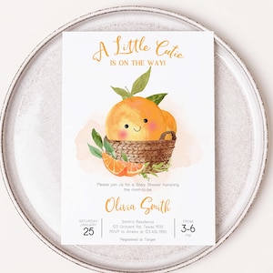 Editable A Little Cutie Baby Shower Invitation, Orange Baby Shower Invite, Clementine Gender Neutral Citrus Baby Shower Invitation, 01005