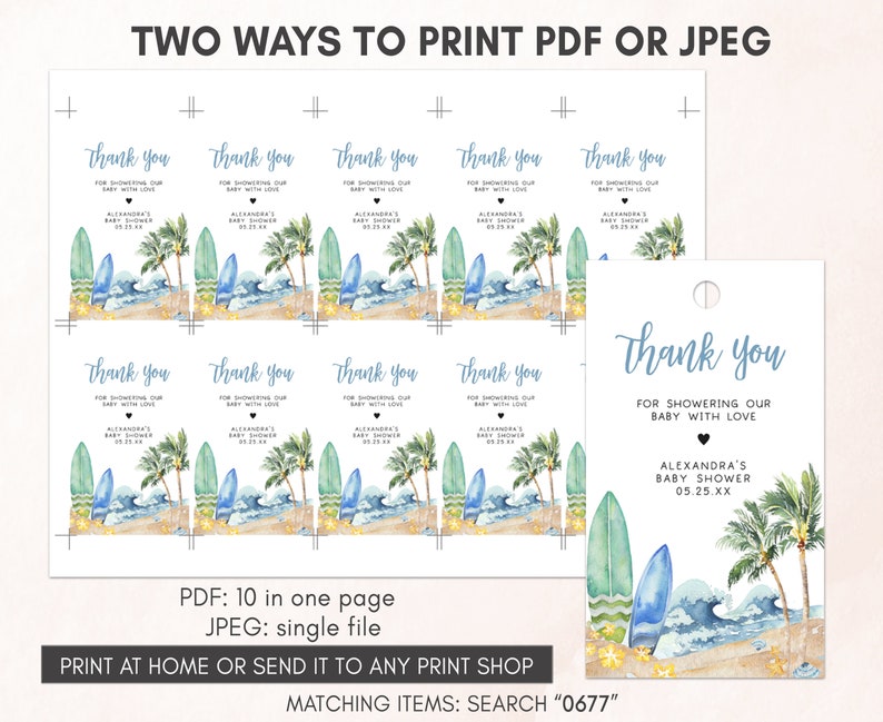 two ways to print a surfboard thank card