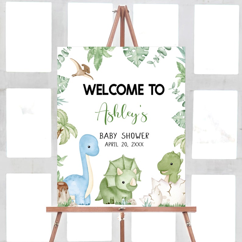 Editable Dinosaur Baby Shower Welcome Sign, Dino Baby Shower Welcome Poster, Boy Dinosaur Baby Shower Sign, It's A Boy Dinosaur Poster, 0661 image 1