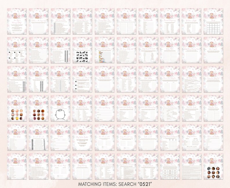 Lot modifiable de jeux baby shower d'ours d'hiver rose, pack de jeux de baby shower d'hiver fille ours, jeu de bébé flocon de neige rose, bébé il fait froid dehors, 0521 image 4