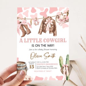Editable A Little Cowgirl Baby Shower Invitation, Girl Baby Clothes Baby Shower Invitation, Wild West Coquette Rodeo Baby Shower, 01040