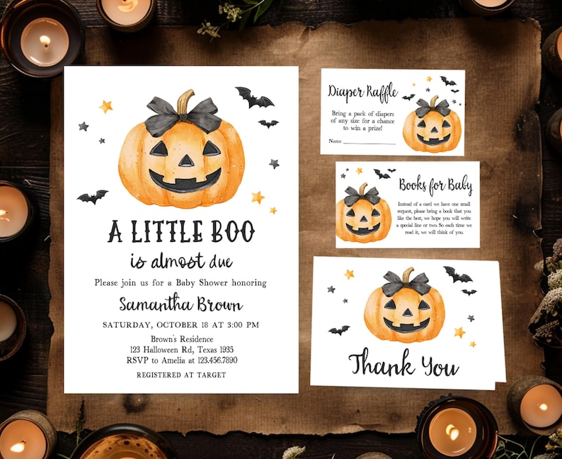 a little boo halloween party with pumpkins and candles