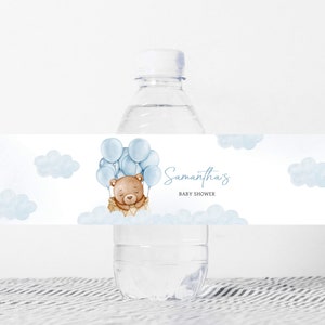 Étiquette modifiable de bouteille d'eau de baby shower de montgolfière d'ours, étiquettes d'eau de baby shower, nous pouvons Bearly attendre, autocollant de bouteille d'eau d'ours de Boho de garçon 0695 image 1